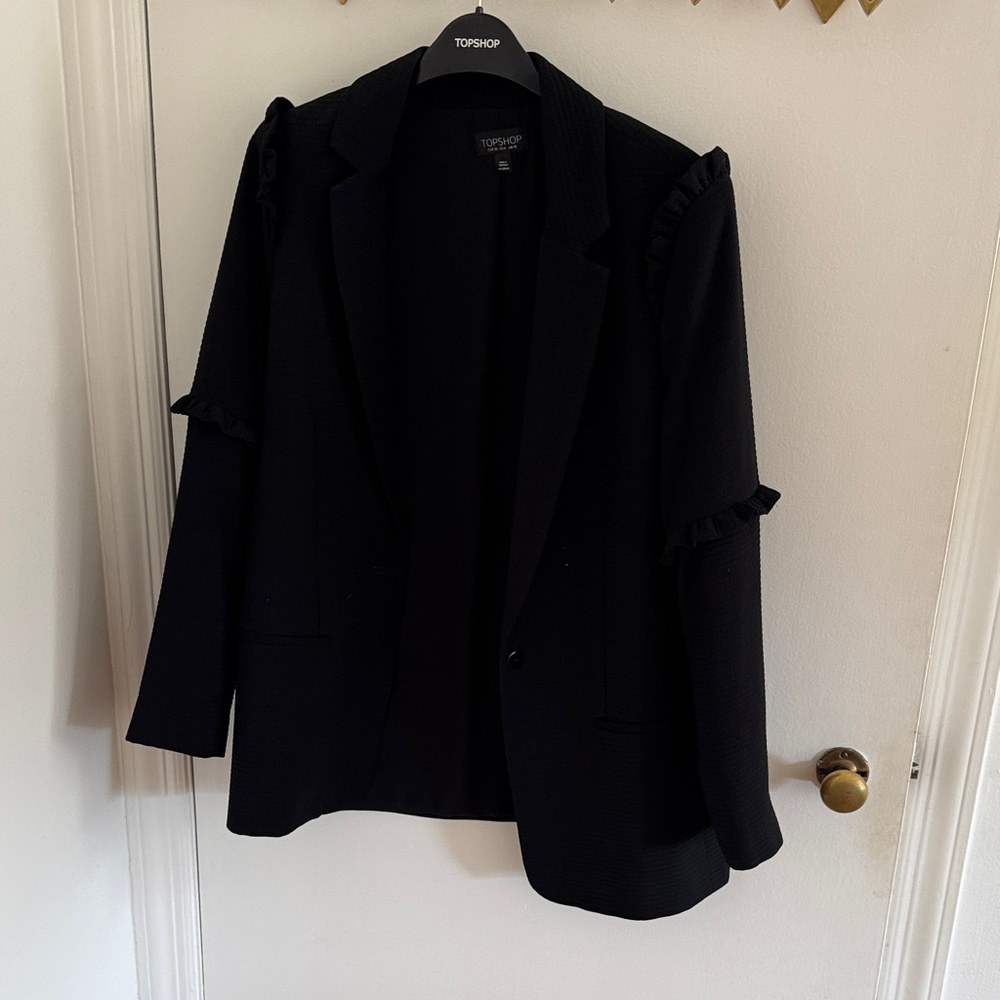 Topshop Black Blazer with Ruffle Accents